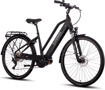 SAXXX 28 inch Stads- en Trekking E-bike - 250W middenmotor - 95% Vooraf Geassembleerd - 36V 522Wh uitneembare accu - tot 100 km actieradius - SHIMANO Deore 10 versnellingen - hydraulische schijfremmen - SR SUNTOUR verende voorvork - zwart