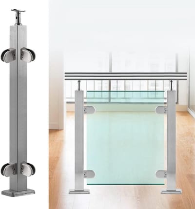 Glazen Balustrade Paal - Glazenhek Balustrade - Balkon Afscheiding - Verstelbare Hoogte - 85cm - Zilverkleurig