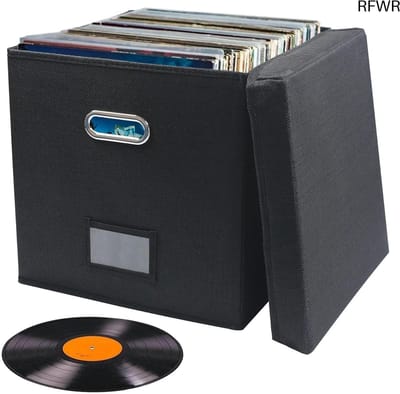 RFWR® Opbergdoos voor Vinyl Platen, Geschikt voor 7 en 12 Inch Platen, Draagbaar en Opvouwbaar, Capaciteit tot 90 Platen