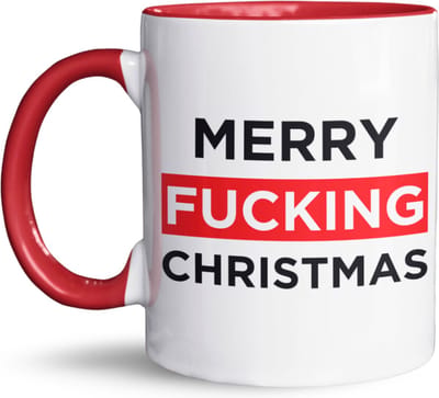 NietMokken.nl - Merry Fucking Christmas Mok - Grappige Kerstmok - Beide Zijden Bedrukt - Vaatwasser- en Magnetronbestendig - Keramische Beker - 325 ml - Origineel Cadeau voor Kersthaters - Rode Variant