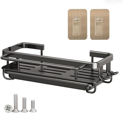Hanging Keuken Organizer voor de Gootsteen met Afwasmat Houder, Twee Haken en Afneembare Druiprek, Zwart