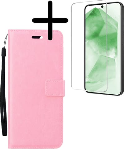 Hoesje Met Screenprotector - Geschikt voor Samsung Galaxy A55 - Luxe Pasjeshouder - Bookcase Portemonee - Flip Case - Kunstleer Book Case - Flipcase - Book Cover - Walletcase - Portemonneehoes - Lichtroze