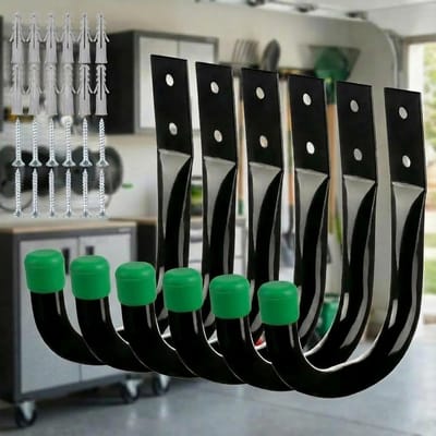 KZQ Metalen muurhaken - wandhaken - multifunctionele haken - set van 6 - ontworpen voor het opbergen en organiseren van spullen in de garage, geschikt voor het ophangen van verlengsnoeren en diverse gereedschappen - Groen