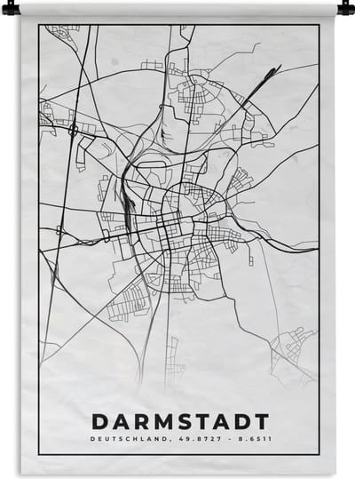 Wandkleed - Wanddoek - Kaart - Darmstadt - Stadskaart - Plattegrond - 120x180 cm - Wandtapijt