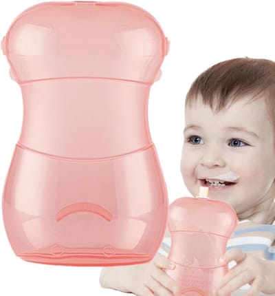 Snackcontainers - Knijpbestendige houder - Zelfstandig eten - Voorkomt knoeien - 16 x 10 x 7 cm - Roze