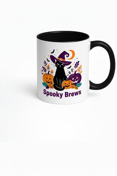 Spooky Brews Halloween Mok - Zwarte Kat en Pompoenen Koffiemok