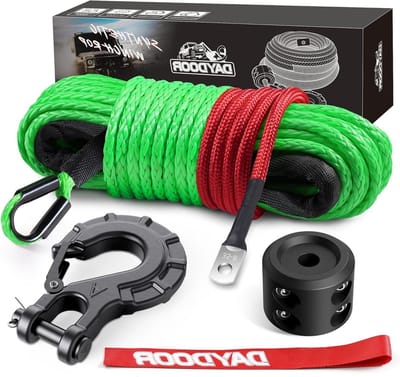 Synthetisch liertouw kit - Lierlijn kabel - Voertuig herstel - Sterker dan staal - 1/4" x 50ft - Groen
