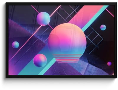 Poster in lijst - Fotolijst 90x60 cm - Posters - Cirkels - Vlakken - Abstract - Blauw - Posterlijst zwart - Decoratie - Wanddecoratie woonkamer - Muurdecoratie slaapkamer