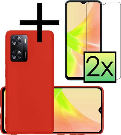 Hoesje - Met 2x Screenprotector - Geschikt voor OPPO A57 - Sterk & Shockproof - Back Cover - Siliconen Case - Telefoon Hoes - Rood