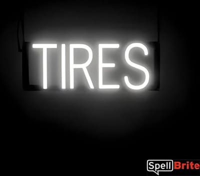 TIRES - Lichtreclame Neon LED bord verlicht | SpellBrite | 44 x 16 cm | 6 Dimstanden - 8 Lichtanimaties | Reclamebord neon verlichting