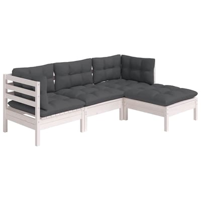 vidaXL - 4-delige - Loungeset - met - kussens - grenenhout - wit