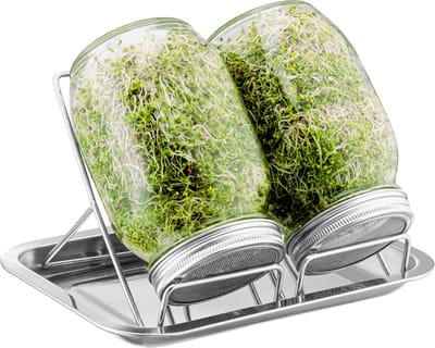 Kos Design Kiempotten - XL - RVS - Kiemschaaltje - Kiemglas - Kiemzaden - Kiemtoren - Kiemgroente - Vaatwasser Bestendig - 2 X 1000 ML Potten - Kiemdeksel