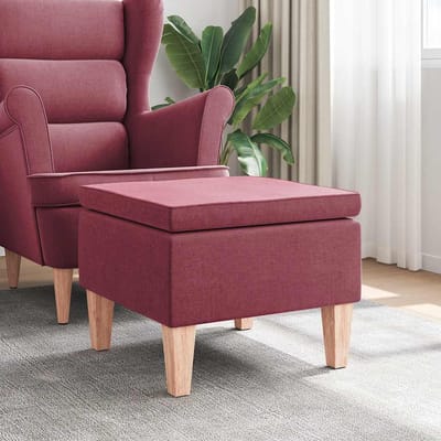 vidaXL - Kruk - met - houten - poten - stof - wijnrood