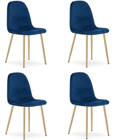 Set van 4 eetkamerstoelen PADVA – Fluweel donkerblauw – Eiken metalen poten – Modern design