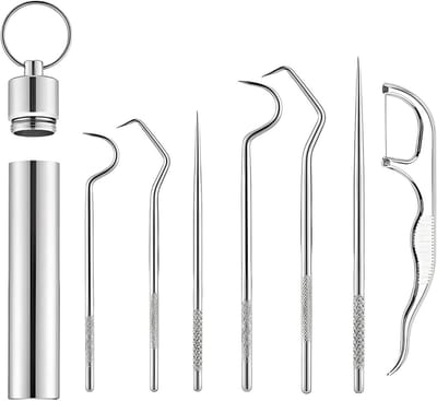 Tandenstokers Set - Reinigingskit - Mondhygiëne - Roestvrij Staal - 7 Delig - Zilverkleurig