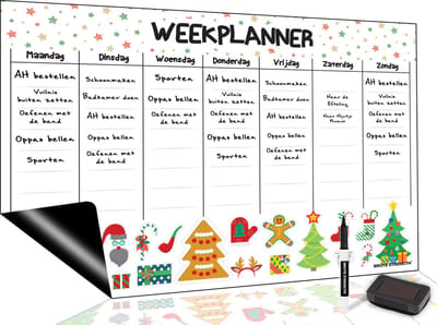 Brute Strength - Magnetische Weekplanner Kerst (34) -  A3 Planbord - Kerstdecoratie binnen met kerstballen en kerstboom motief