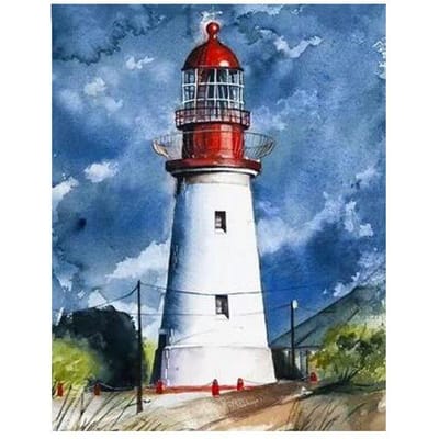 Diamond Painting landschap Aankomst vuurtoren Diamantborduurwerk 20X30CM gray