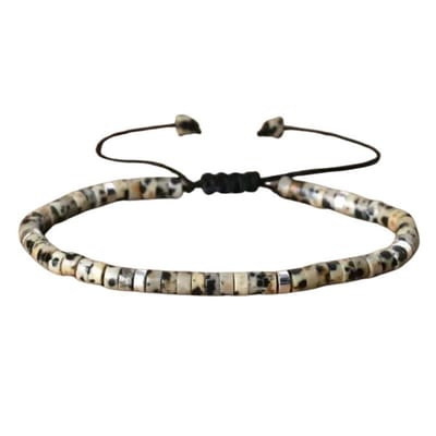 Marama - herenarmband Dalmatiër Jaspis - edelsteen - vegan - verstelbaar waxcord - one size fits all