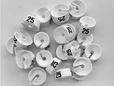 Bleijenberg Maatdopje maat 25 wit - Maataanduiding voor kledinghangers per 25 stuks - Maatringetje Ø 20 mm - Kledinghangers - Kleerhanger - Kapstok - Mark-Brics - wisersizer