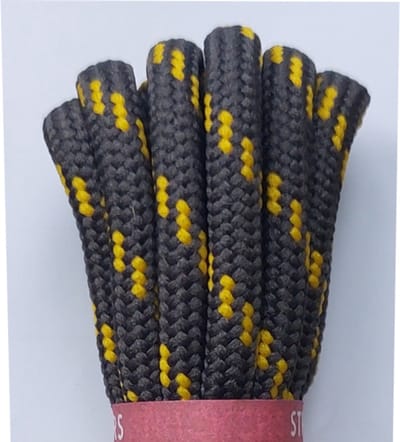 Strickers Veter - Grijs/Geel - Meerkleurig - Extra Dik Rond - Lengte 120 cm - Dikte 5 mm - Bergschoen - Wandelschoen - Schoenveter