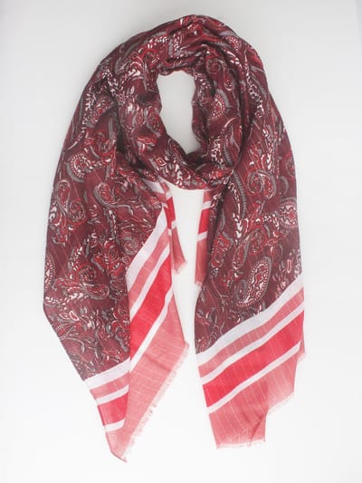 kanissa scarf- Sjaal dames-Lang- herfst/winter- Katoen- Shawl- Gestreept- Paisley- Cosy chic- Zilver lurex draad- Cadeau- Rood wit