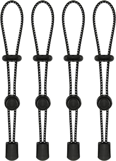 4 stuks - Elastische banden voor wandelstokken - Elastische banden voor wandelrugzakken - Verstelbaar elastisch koord - Lussluitingen - Geschikt voor skiën, wandelen en buitenactiviteiten - Zwart