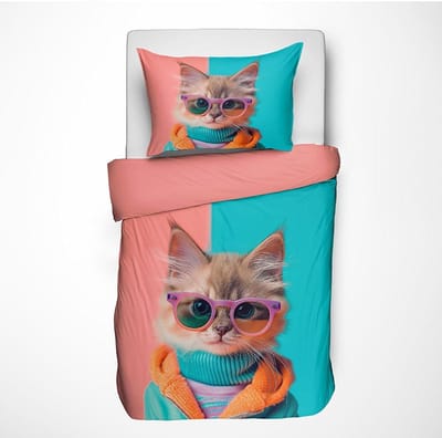 Dekbed-Discounter - Fresh and Co Kids Dekbedovertrek 140 x 200 cm - Verkoelend Katoen - Korte instopstrook - Wassen op 40 graden - Inclusief 1 kussensloop - Kitten