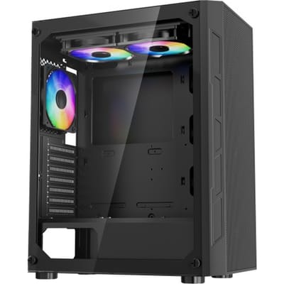 VEVOR PC Gaming-behuizing, mid-tower, gehard glazen paneel met hoge luchtstroom, stoffilter, 3x 120 mm ARGB-ventilatoren, kabelbeheer, voor GPU's tot 320 mm lang, voor ATX/M-ATX/ITX