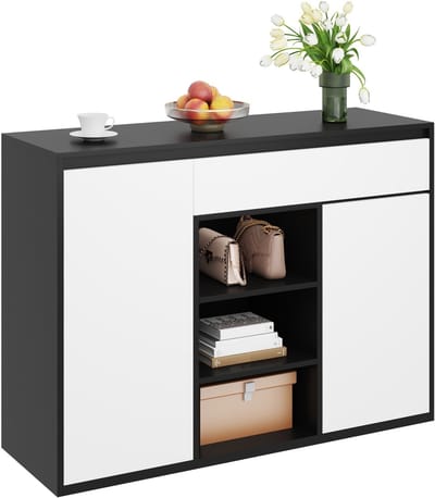 Schoenenkast-Met 2 Deuren en 1 Lade-Verstelbaar Schoenrek-Zwart-Wit Modern Design-Plaats voor 12-17 Paar Schoenen-Zwart en Wit