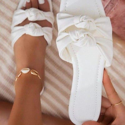 Zomer Vrouwen Sandalen Outdoor Plus Size 43 Open Teen Platte Slippers Vrouwen Vierkante Kop Boog Strand Vrouwen Schoenen 43 wit