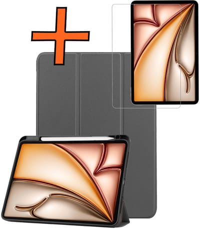 Hoesje - Geschikt voor Apple iPad Air M3/M4 (2025/2026) - 11 inch - Met Screenprotector - Trifold Bookcase - Hard Cover Case - Met Uitsparing Geschikt voor Apple Pencil - Hardcover Book - Tablet Hoes - Grijs