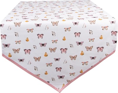 Clayre & Eef Tafelloper 50x160 cm Beige Roze Katoen Vlinders