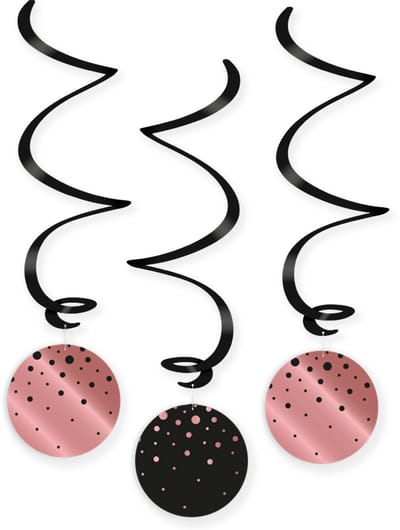 BTH - Slingers - Polka Dots - Rose-Zwart - Slingers Verjaardag - Verjaardag - Decoratie - Versiering - Slinger - Swirls