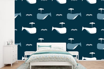 Behang - Fotobehang Patronen - Walvis - Water - Kindje - Jongens - Kinderen - Kids - Breedte 360 cm x hoogte 240 cm