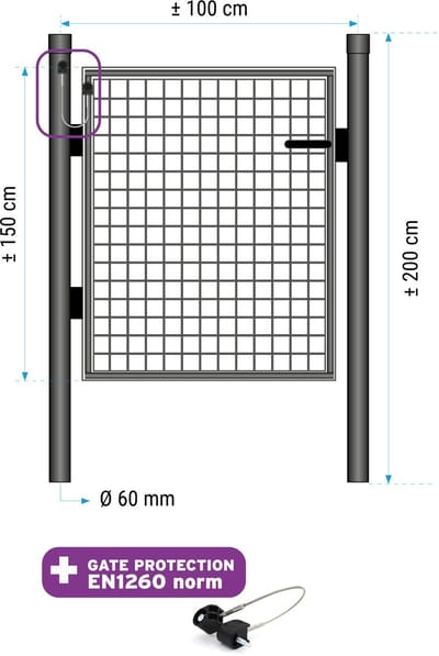 Enkele poort 150 cm (hoogte) 100cm (lengte) RAL 7016 antraciet