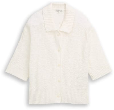 Tom Tailor - Losvallend bouclé vest met kraag - Maat XL - Whisper White