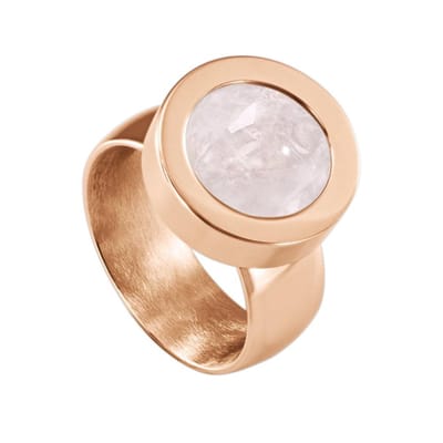 Quiges RVS Schroefsysteem Ring Rosékleurig Glans 17mm met Verwisselbare Kwarts Roze 12mm Mini Munt