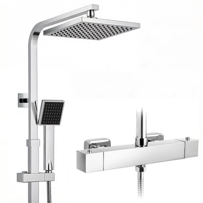 Auralum max Regendouche met Thermostaatkraan - Doucheset Chroom - RVS - Regendoucheset - Ø 20 cm Hoofddouche - Inclusief Thermostatische Mengkraan - Waterbesparend - Chroom