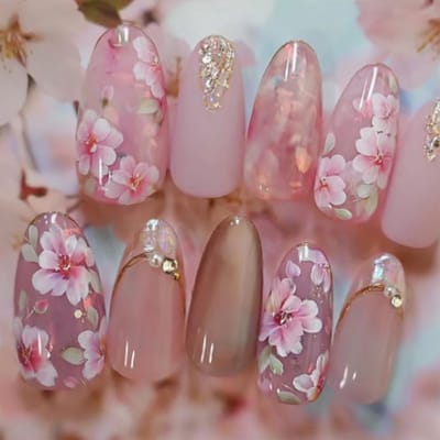Dailygoods- Kunstnagels 24 Stuks - Amandelvorm - Roze Bloemen Design - French Tip - Glanzende Afwerking - Inclusief Nagelvijl - Nepnagels