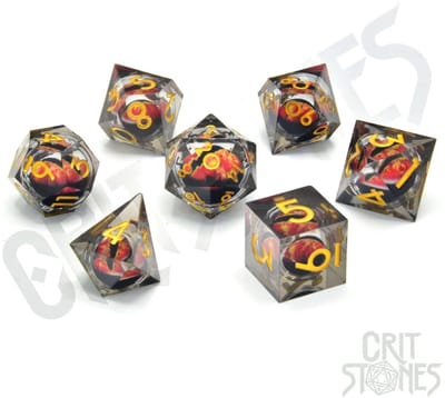 Crit Stones: Fire Dragon's Gaze Floating Eye RPG Dice Set