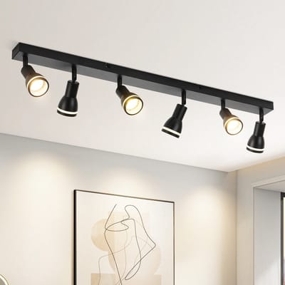 NETTLIFE Opbouwspot GU10 - L 83cm - zwart - 6-Lichts - rechthoekig - Moderne Plafondlamp - 355° draaibaar Plafondspot - creatief ontwerp Lampkap - voor Slaafkamer | Kantoor | Woonkamer - Max.25W-excl. lichtbron