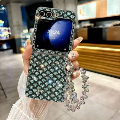 Glitter Schubbenpatroon Hoesje voor Samsung Galaxy Z Flip3 Z Flip4 Z Flip5 Z Flip6 Bling Kristal Geluksarmband Cover for Z Flip5
