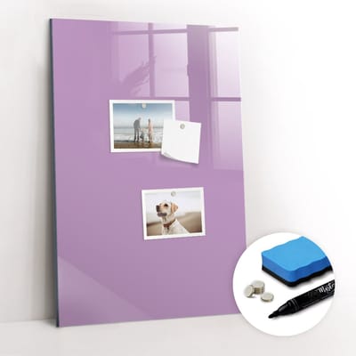 Tulup Whitebord - Kleur Lila Magneetbord - 40 cm x 60 cm - Magnet Board - Moderne Wanddecoratie - Magnetisch Bord - Organiseer Je Bureau - Gratis 5 Sterke Magneten + Whiteboard Marker & Wisser - Memobord Keuken - Magneetbord Rechthoekig