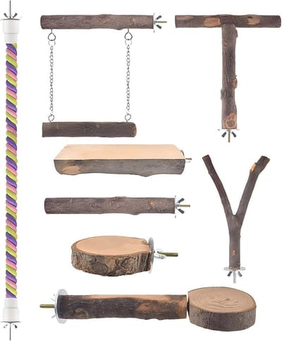 Vogelzitstokken Set - Vogelkooi Accessoires - Vogels Trainen - Natuurlijk Hout Design - 8 Delig - Niet gespecificeerd