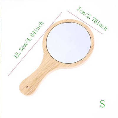 Natuurlijke Bamboe Handspiegel – 2 Maten Ronde Houten Spiegel Voor Thuis Salon beige
