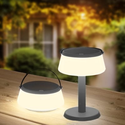 Solar tafellamp 'Malmo' - Warm wit licht - Met afneembare poot - Zwart - Tuinverlichting - Buitenlamp op zonne-energie
