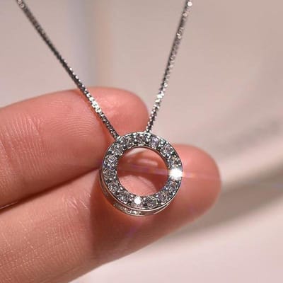 Huitan Nieuwe Trendy Cirkel Ketting met Zirkonia Eenvoudige Stijlvolle Sleutelbeen Ketting voor Vrouwen Bruiloft Eeuwigheid Sieraden 45cm brown