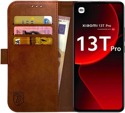 Rosso Element Book Case Wallet Hoesje Geschikt voor Xiaomi 13T / 13T Pro | Portemonnee | 3 Pasjes | Magneetsluiting | Stand Functie | Bruin