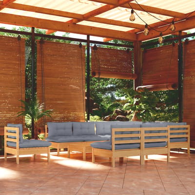 vidaXL - 11-delige - Loungeset - met - grijze - kussens - massief - grenenhout