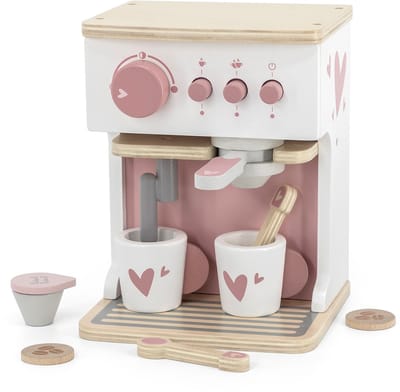 Label Label Houten Espresso Machine - Roze - Houten Keukenspeelgoed - FSC Hout - Inclusief 2 Kopjes Lepeltjes Melkcupje en Koffiepads - Stimuleert Fantasierijk Rollenspel - Vanaf 3 Jaar